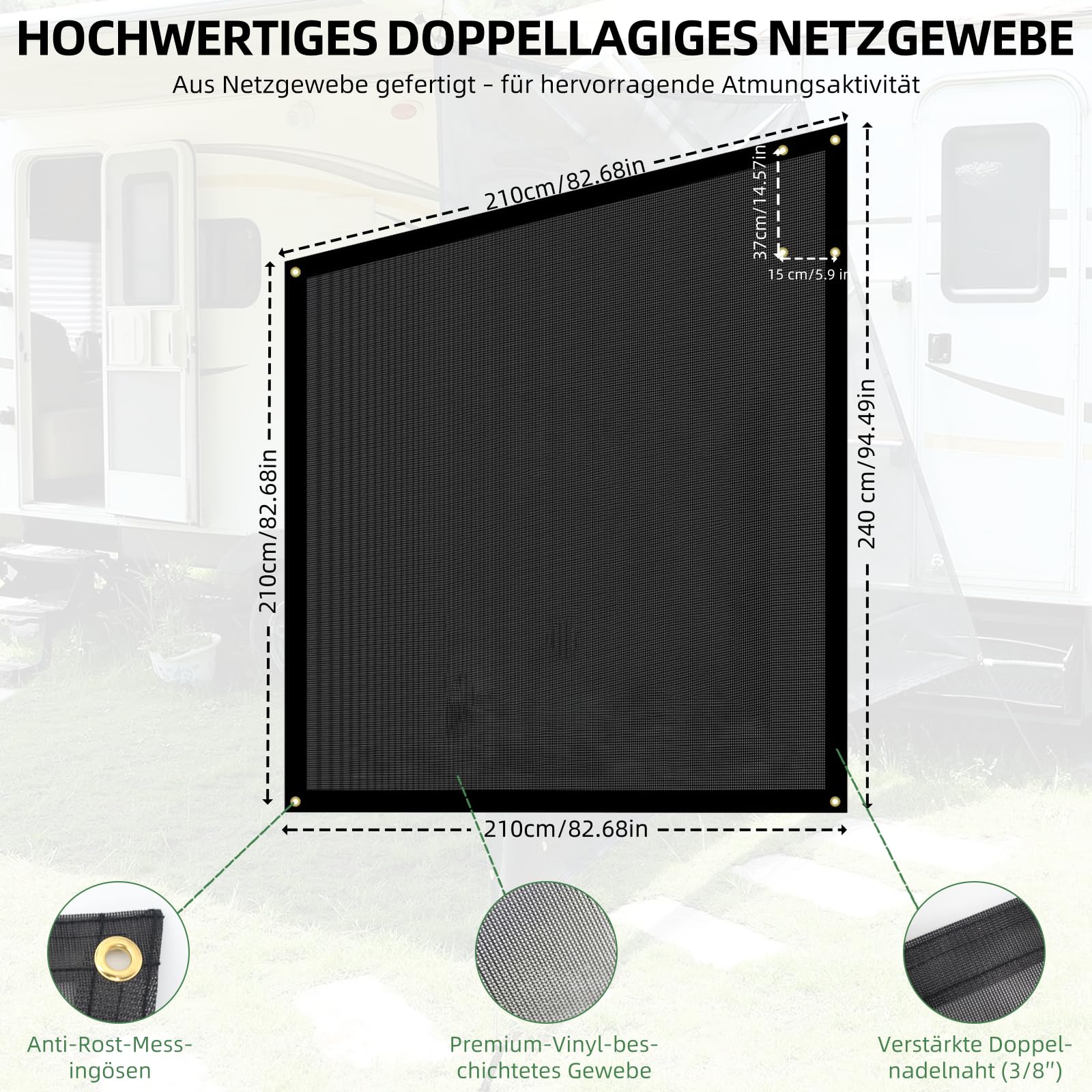 Wohnmobil Markise Sichtschutz, 2,5m x 2,1m, Grau, Universeller Sonnenschutz für Camper & RV, Schnellaufbau (2,5mx2,1m)