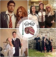 Vista 7 de Juego de cosplay, varita mágica, gafas sin lentes, corbata a rayas, accesorios novedosos para Halloween, disfraz de mago, disfraz