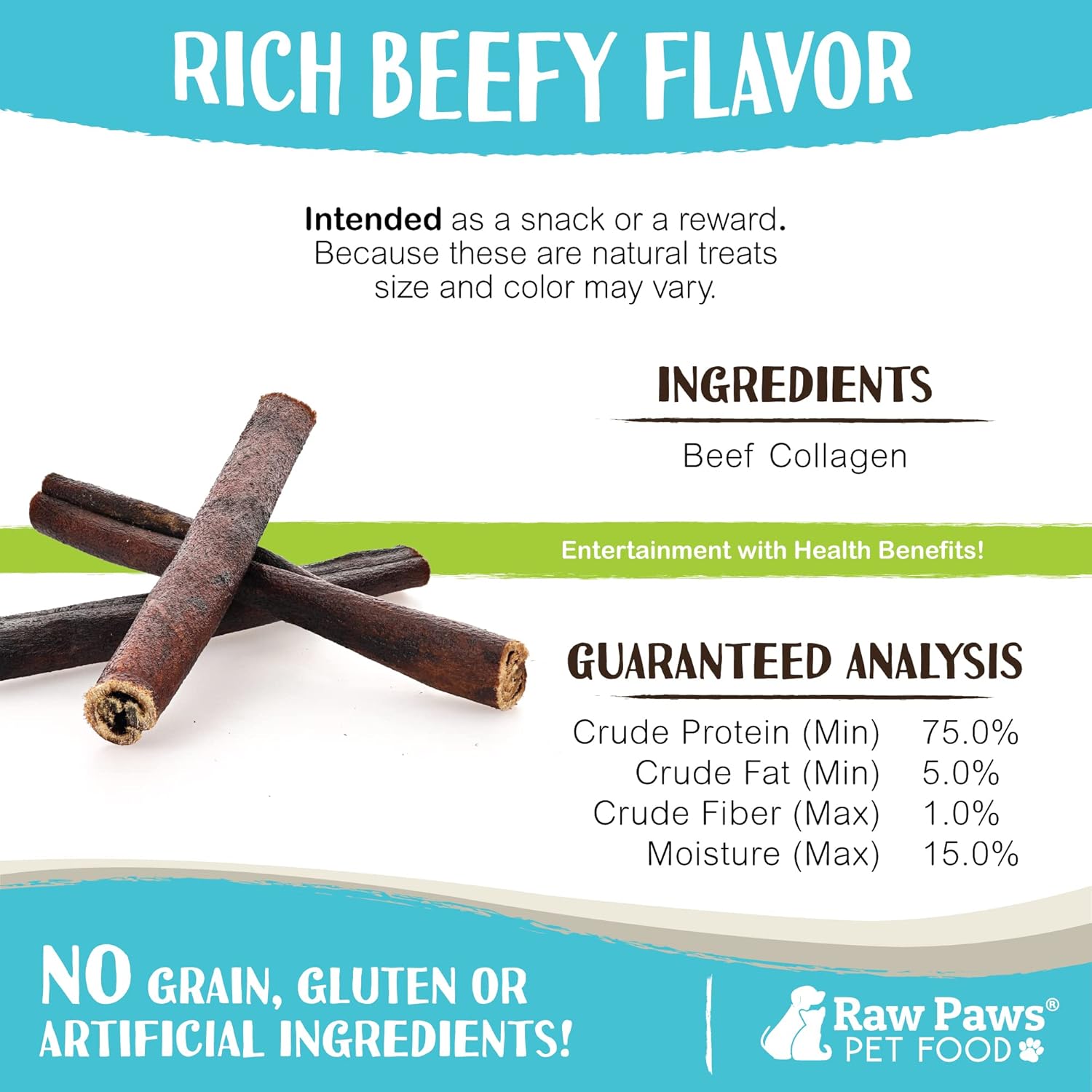 Raw Paws Beef Collagen Sticks for Dogs, 6 inch (75 Pack) - Packed in USA - Dog Chews for Aggressive Chewers & Large Breeds - Collagen Bones and Chews for Dogs