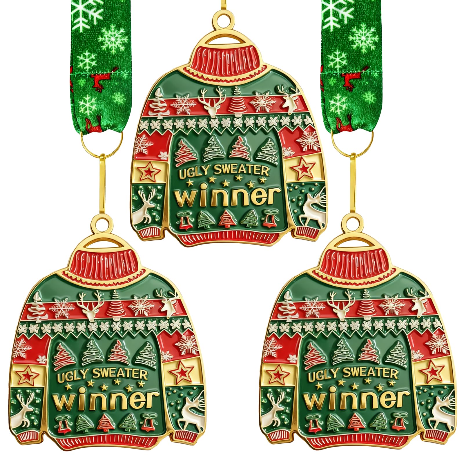 3 Pcs Christmas Ugly Sweater Medal Award Contest Medals Christmas Tree Ornament for Ugly Sweater Contest 1st 2nd 3rd