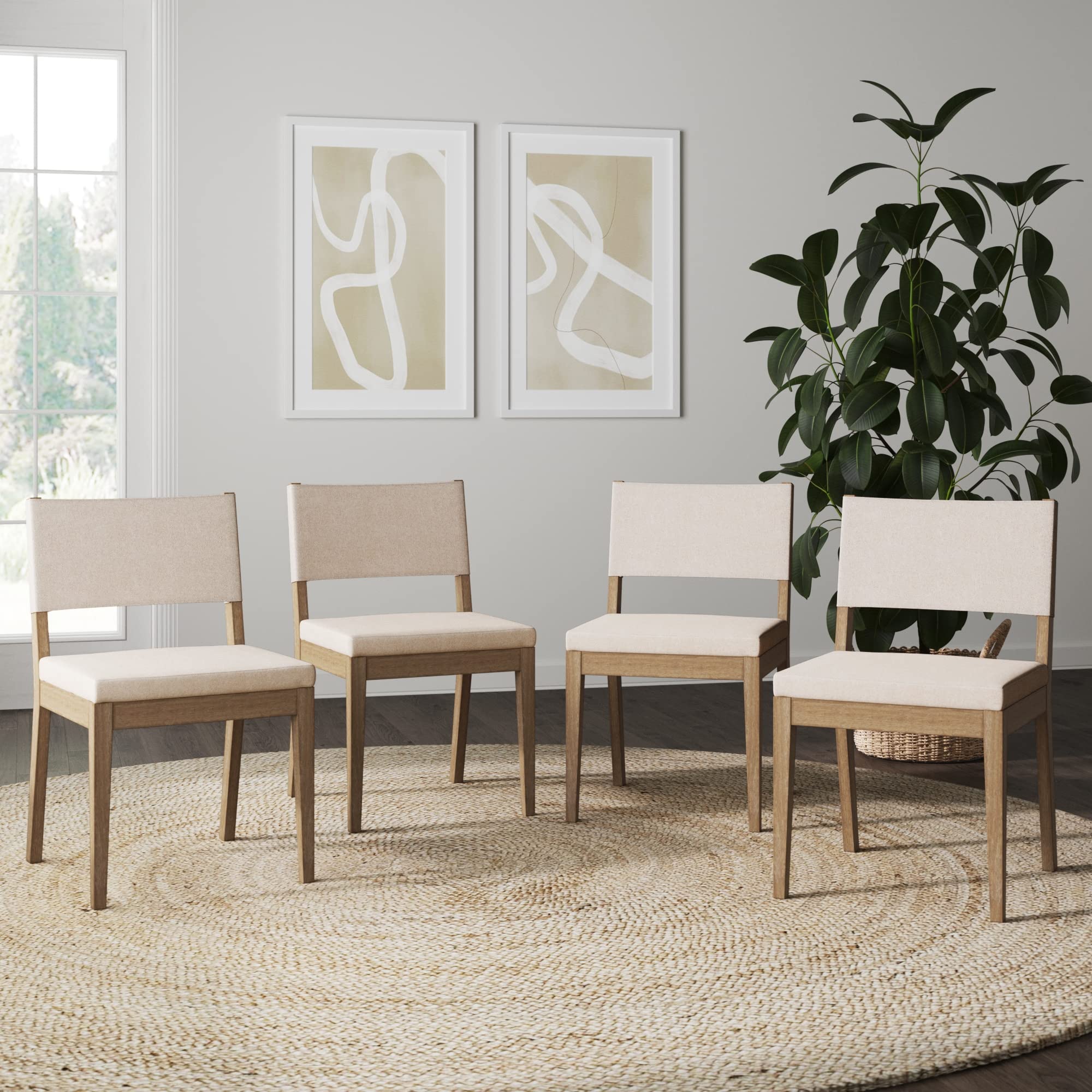 Nathan James Linus Modern Upholstered Dining Chair with Solid Rubberwood Legs in a WireBrushed