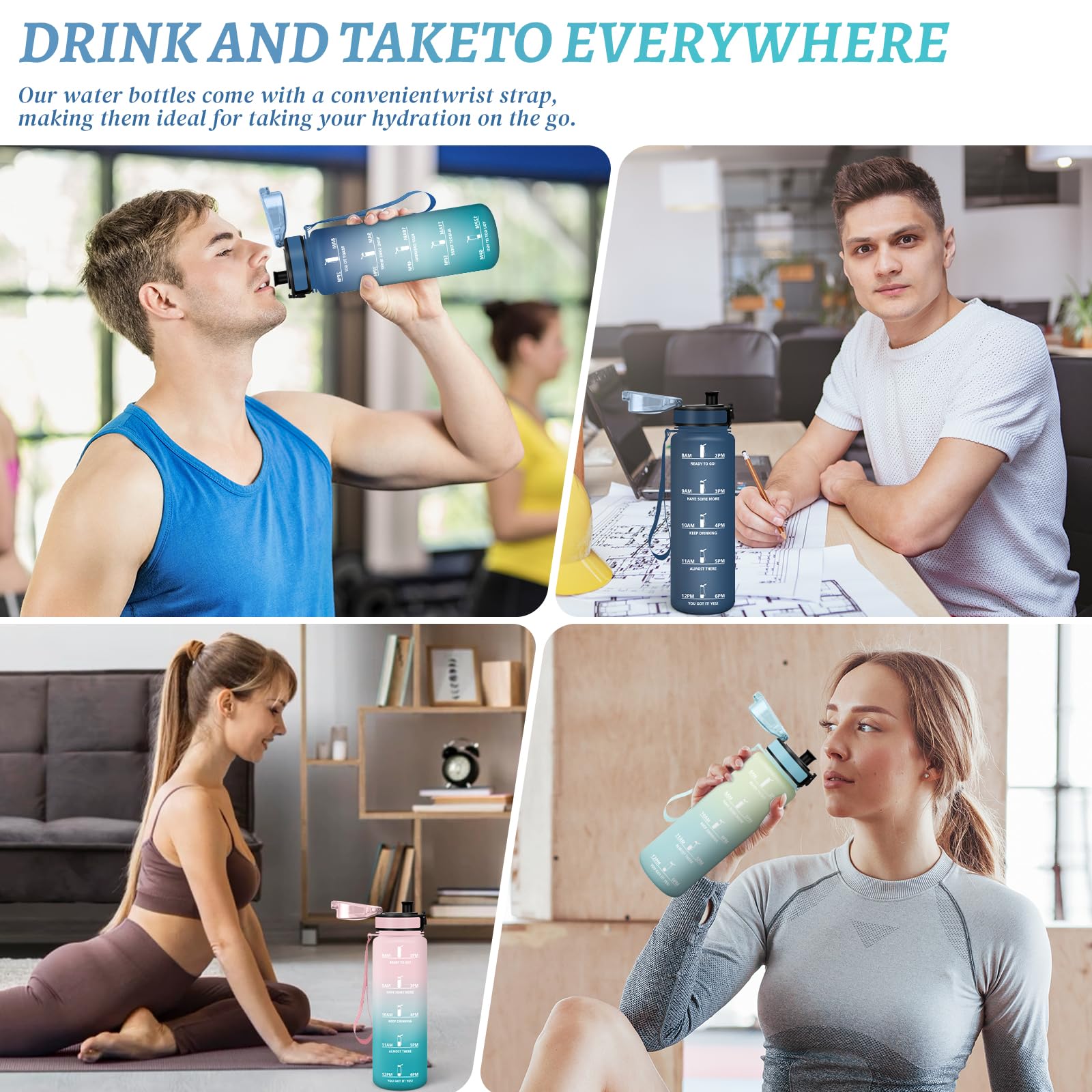 Bouteille 1L, Gourde Sport avec Paille, Gourde Motivation avec Marqueur de Temps, Facile à Nettoyer, Anti-Fuite, & Réutilisable, Bouteille d'eau pour Fitness, Extérieur, Vélo, Randonnée, Camping Bouteille 1L, Gourde Sport avec Paille, Gourde Motivation avec Marqueur de Temps, Facile à Nettoyer, Anti-Fuite, & Réutilisable, Bouteille d'eau pour Fitness, Extérieur, Vélo, Randonnée, Camping