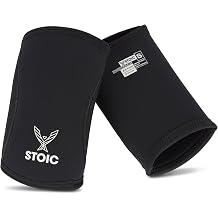 Stoic Elbow Sleeves for Powerlifting - 7mm + 5mm Thick Neoprene Sleeve for Bodybuilding, Weight Lifting Best for Squats, Cross Training, Strongman Professional Quality & Ultra Heavy Duty Pair