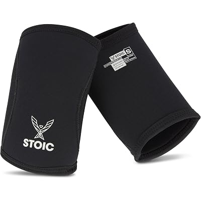 Stoic Elbow Sleeves for Powerlifting - 7mm + 5mm Thick Neoprene Sleeve for Bodybuilding, Weight Lifting Best for Squats, Cross Training, Strongman Professional Quality & Ultra Heavy Duty (Pair)
