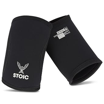 Stoic Elbow Sleeves for Powerlifting - 7mm + 5mm Thick Neoprene Sleeve for Bodybuilding, Weight Lifting Best for Squats, Cross Training, Strongman Professional Quality & Ultra Heavy Duty Pair
