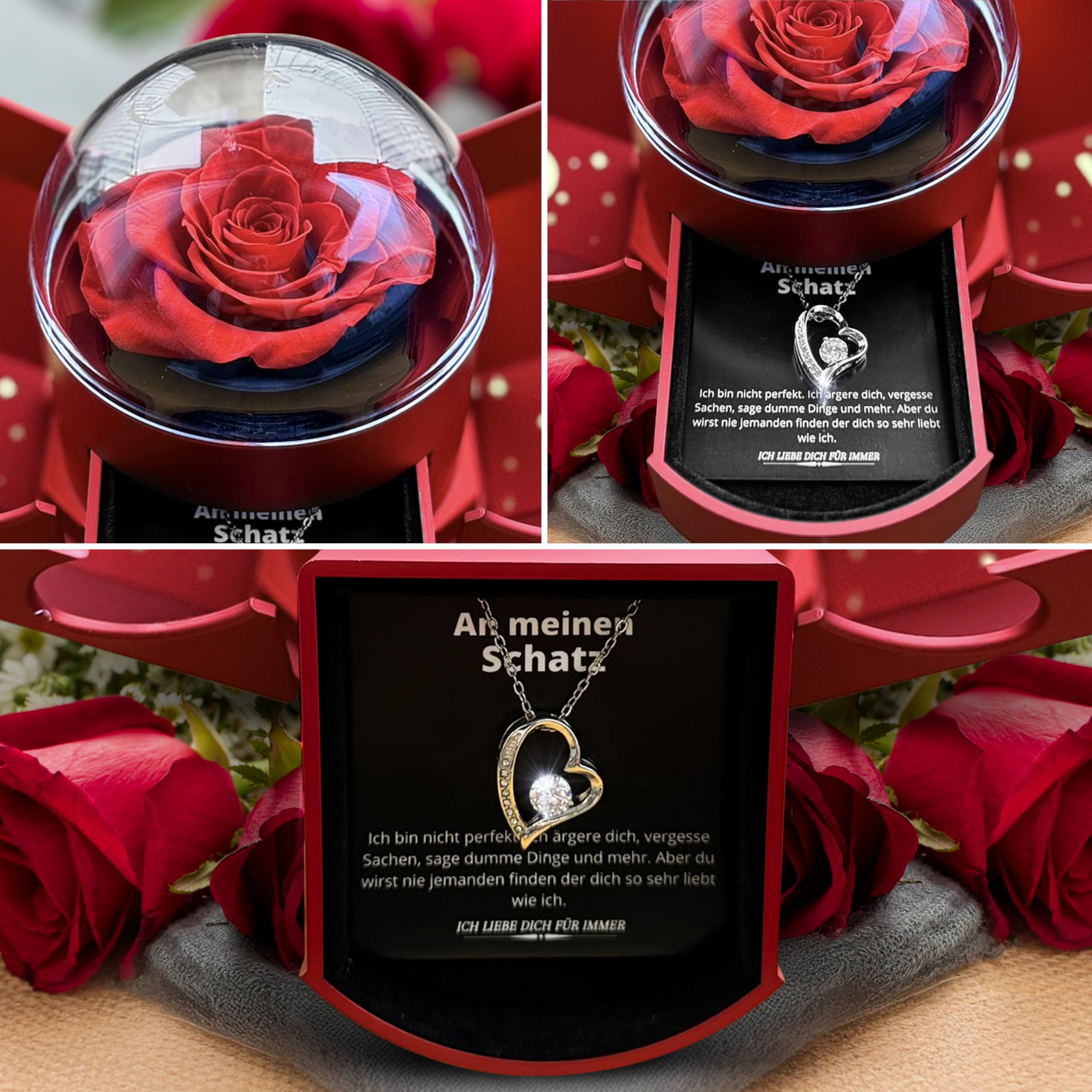 Jahrestag Geschenk für Sie - Freundin Geschenk, Echte Ewige Rose, Weihnachtsgeschenke für Sie, Ich Liebe Dich Geschenke für Frauen, Lieblingsmensch, Herz Kette für Valentinstag, Geburtstag