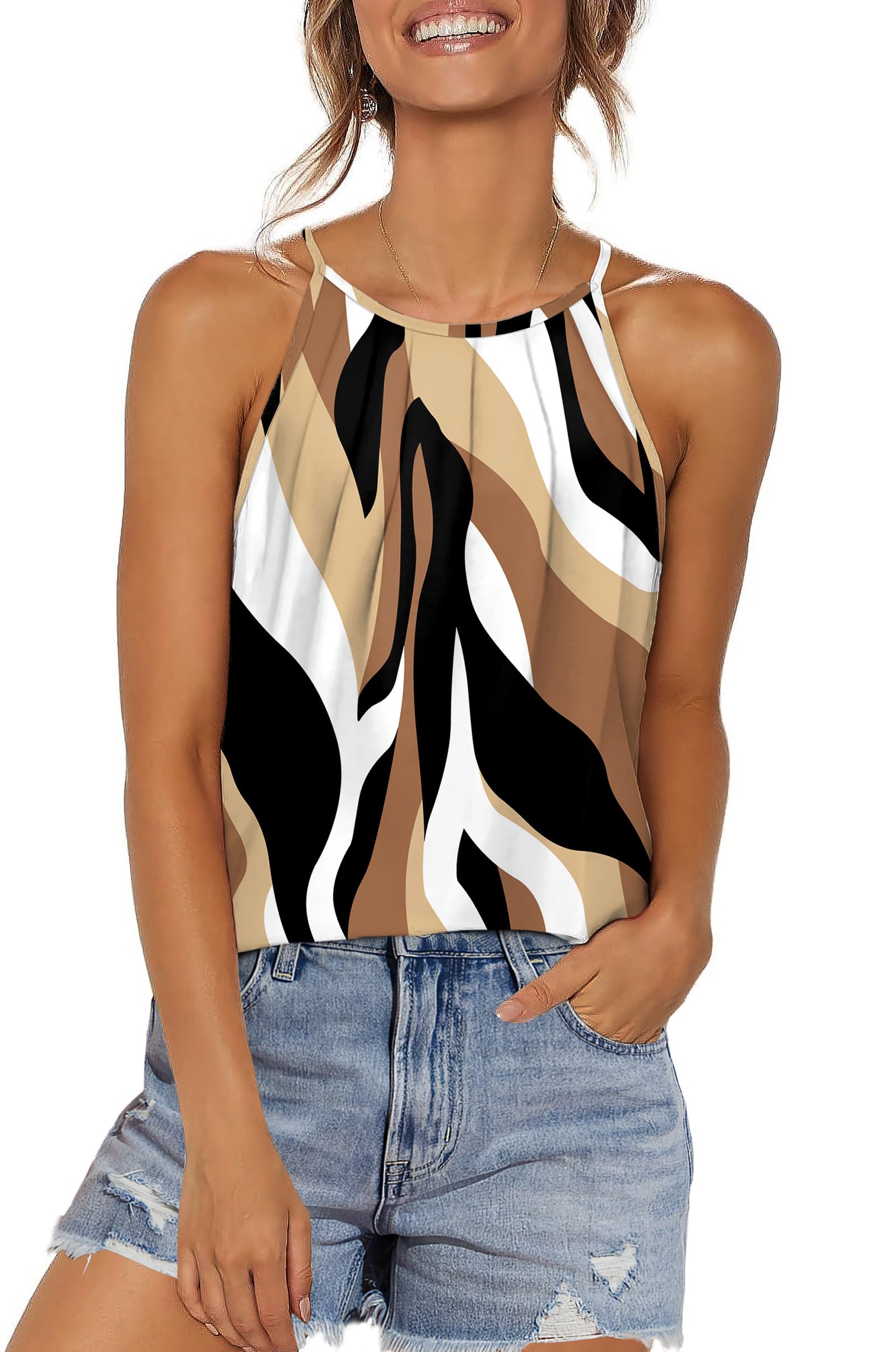 WlHOLL Womens Pleated Tank Tops Spaghetti Strap Camisole Halter Tops Curved Hem Fashion 2026-image-37