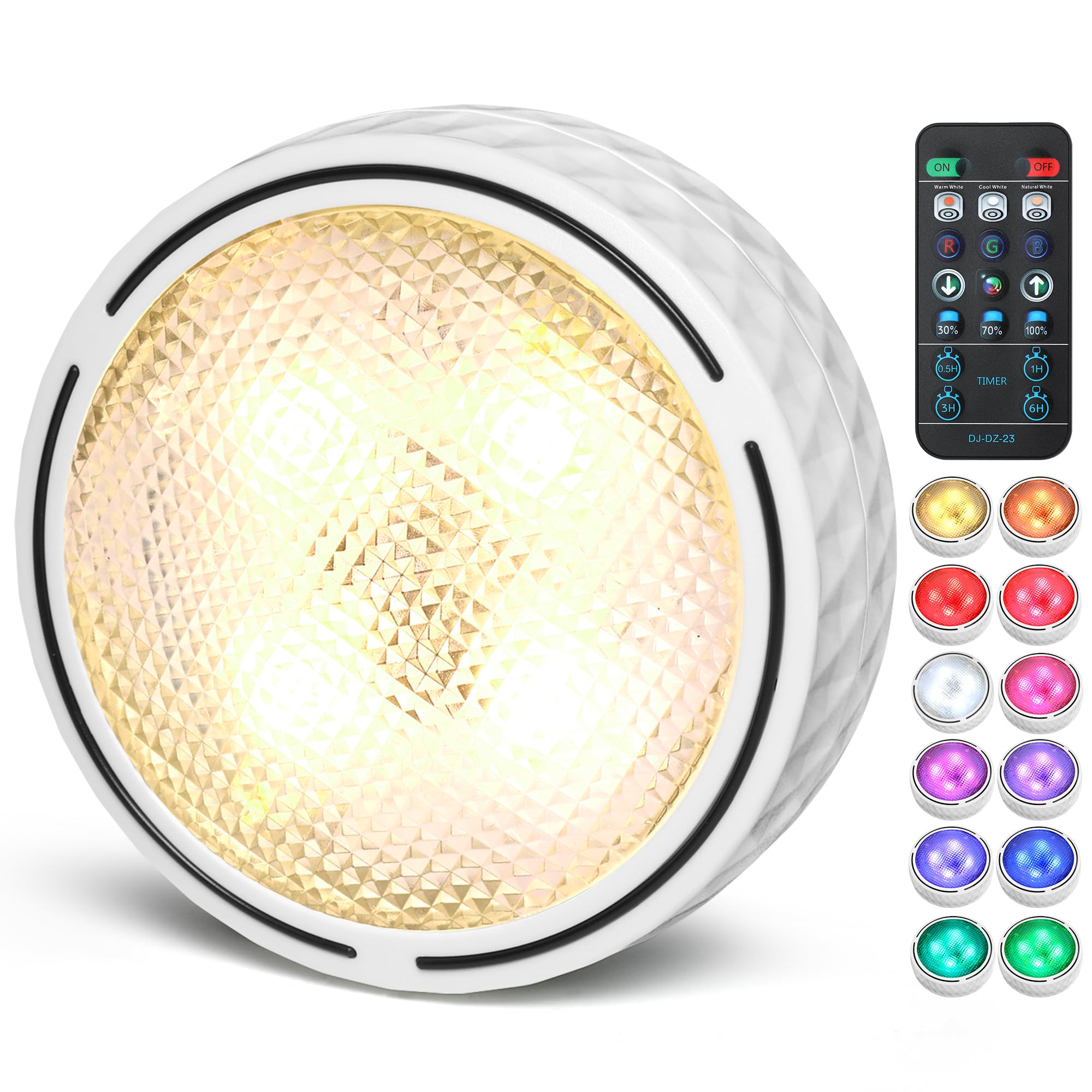 Photo 1 of EZSION RGBCW Puck Lights with Remote, White