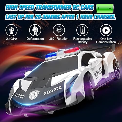 Miniatura 9 de Transform Rc Cars para niños de 4 a 7 y 8 a 12 Bluejay de 24 Ghz a escala 118 robot transformador de automóvil de deformación con un botón rotación