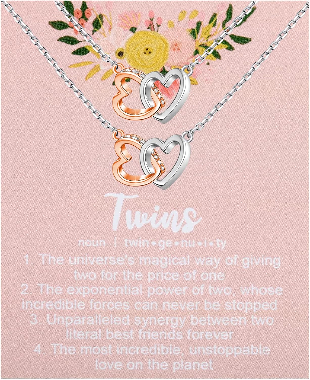 UJIMS Twin Sister Interlocking Hearts Necklace Twins