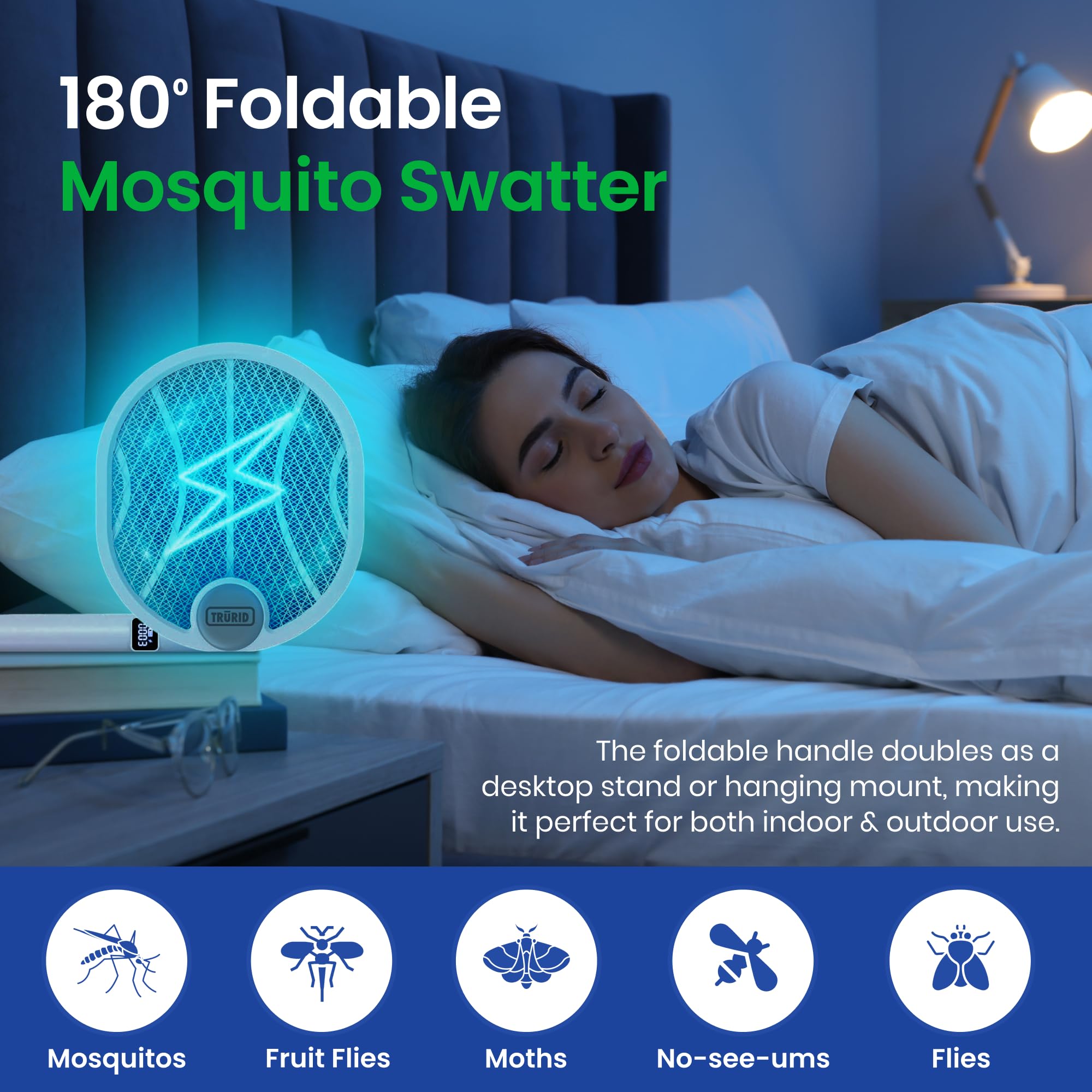 Matamoscas y Zapper 2 en 1 – Zapper de Mosquitos Recargable con Contador de Matanza, matamoscas de Alto Voltaje y Trampa de Mosquitos con luz UV para Control de plagas en Interiores y Exteriores