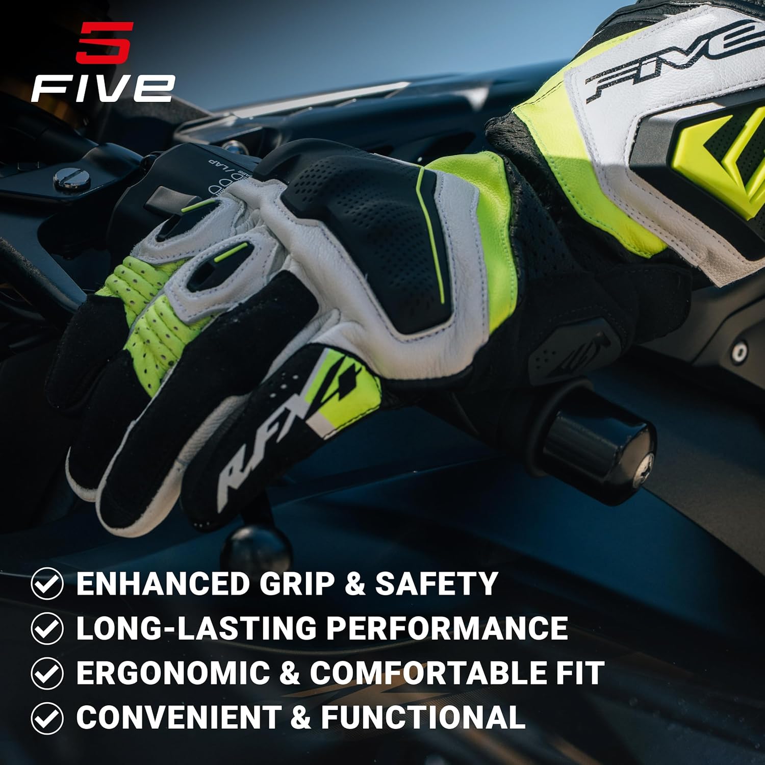 FIVE GLOVES RFX4 EVO Motorcycle Gloves for Men - Racing and Riding Gloves for Motorcycle, BMX, ATV and More