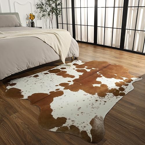 Miniatura 9 de Alfombras de piel de vaca sintética, 5.2 x 6.2 pies, alfombra grande con estampado de vaca para sala de estar, dormitorio, alfombra de decoración