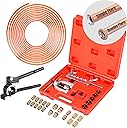 3/16" Brake Line Kit - 25 FT Copper Coated Brake Line (With 16 Brake Line Fittings and 4 Threads Unions) + Double & Single Flaring Tool Kit (With Tube Cutter And 5 Adapters) + Tube Bender