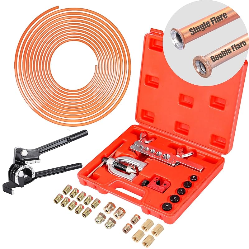 Kit de Reparo de Tubo de Freio 3/16" JINGTAO88 com 7,62 m de Tubulação Revestida de Cobre, Flangeador, Curvador e Conexões