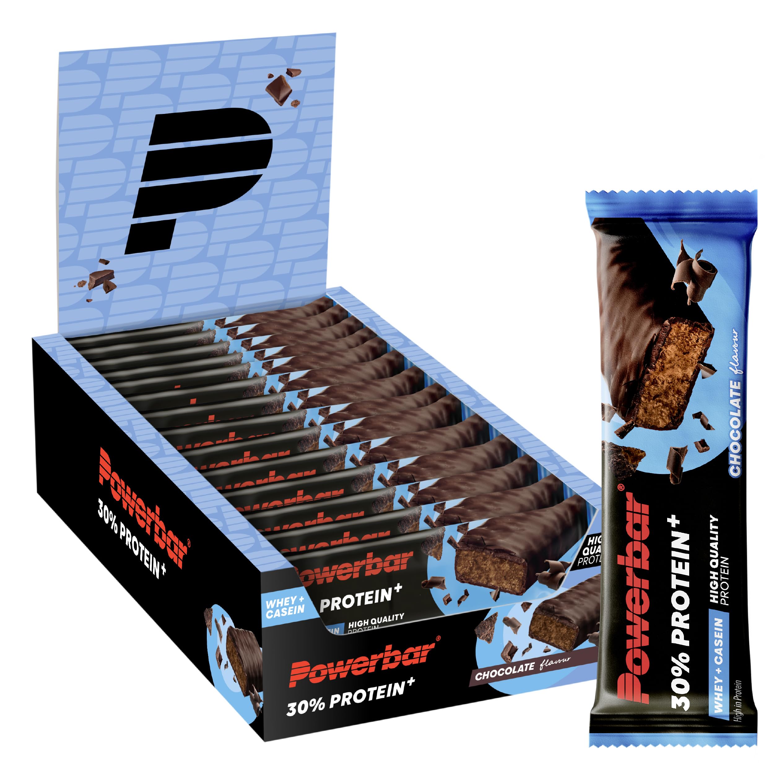 Powerbar - 30% Protein Plus - Chocolate - 15x55g - High Protein Bar - Whey&Casein Protein - collagen free