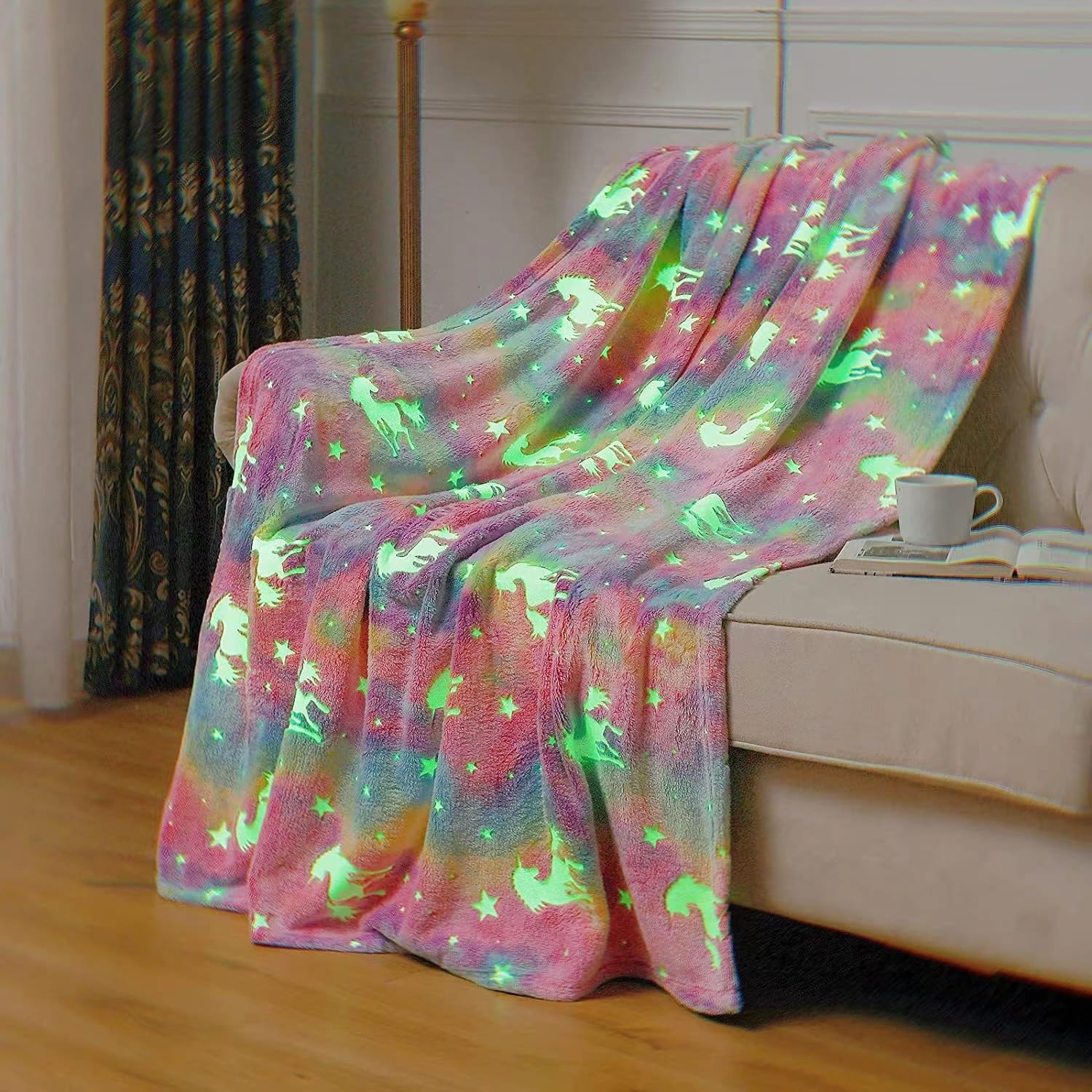 HAJXXM Unicorn Blanket Glow in the Dark, Unicorn Blanket, Girls Blankets, Soft Fleece Throw for Kids, Kids Blankets All Seasons Throw Christmas Holiday Birthday Gifts for Kid Teens (100x150cm)