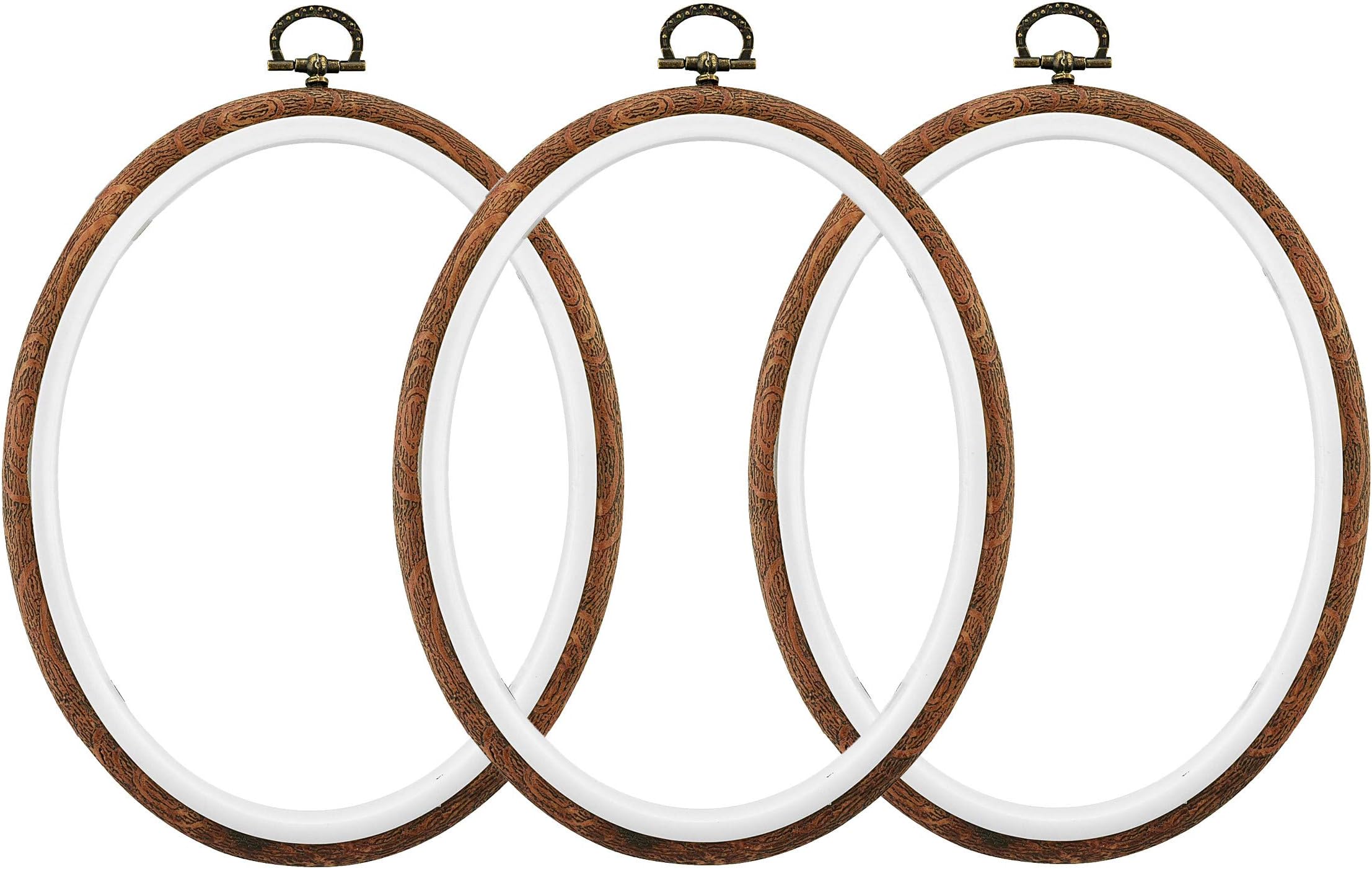 Celley Embroidery Hoops, Oval Imitated Wood Design, 3 Pcs