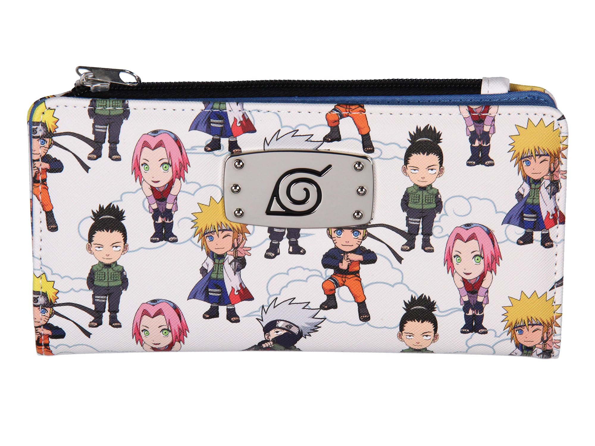 Bioworld Naruto Shippuden Chibi Figures Snap Closure Faux Leather Wallet For Women w/Metal Hidden Leaf Village Logo