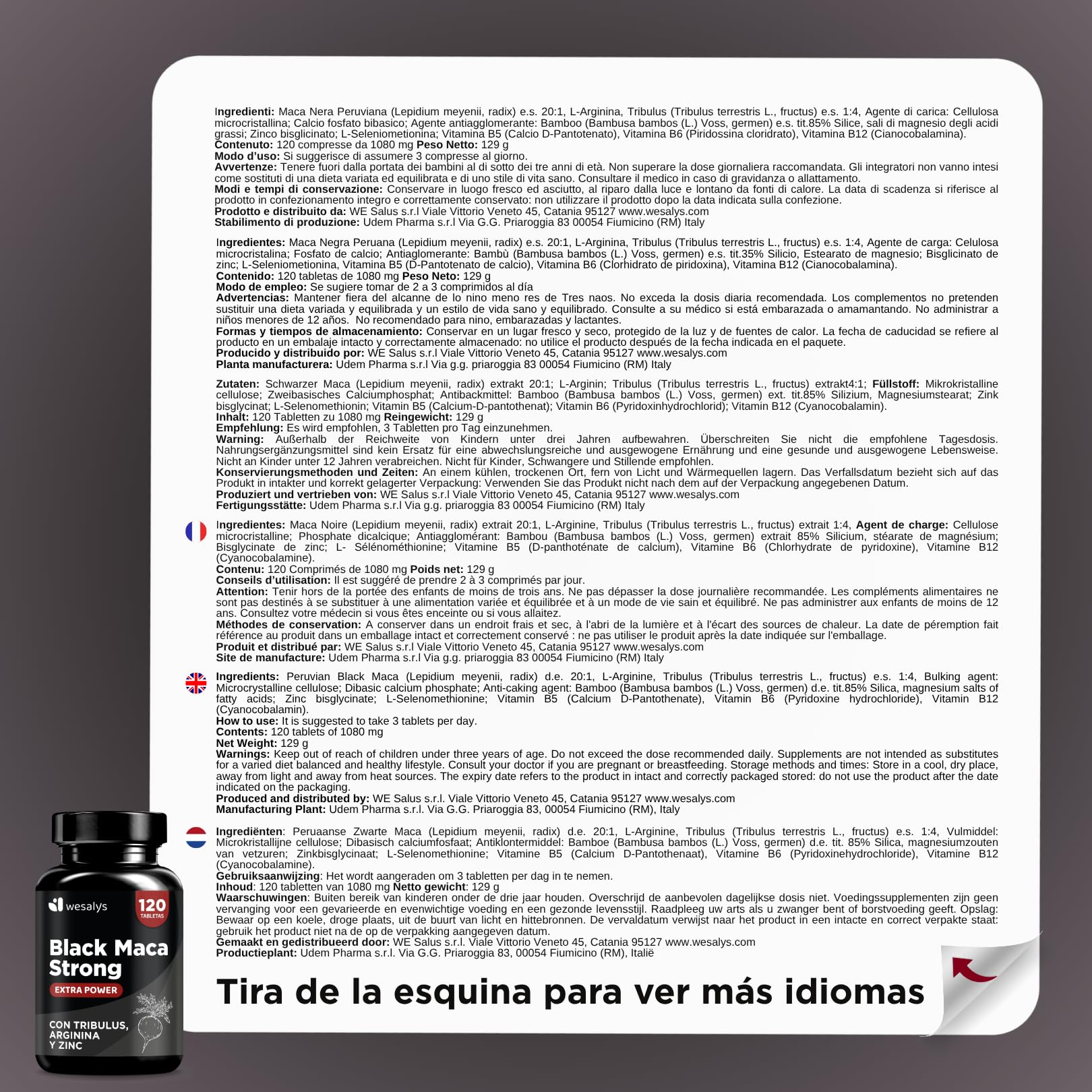 Maca Negra Andina pura 30.000mg 20:1 + Tribulus + Arginina + Zinc | Dosis Alta | Potencia Energía y Vitalidad | Mejora Rendimiento, Memoria y Ánimo | 120 Comprimidos de Alta Potencia