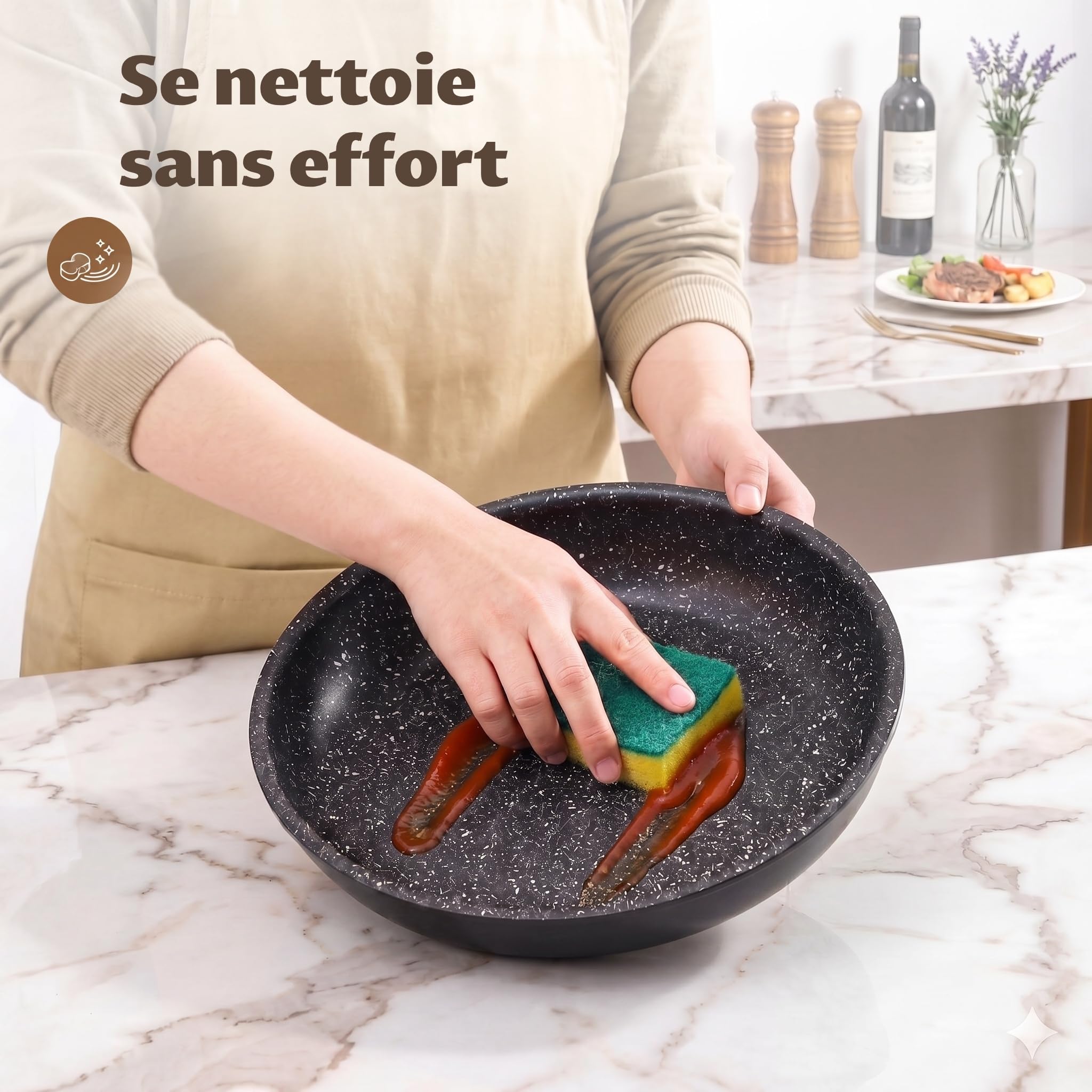 Fadware Lot de 3 Poêles avec Poignée Amovible (20/24/28 cm) - Revêtement Anti-adhésif, 75% Gain de Place, Poêles Induction et Tous Feux, Empilables pour Petites Cuisines et Camping-Car, Passe au Four