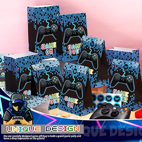 Miniatura 5 de Paquete de 24 bolsas de recuerdo de fiesta para jugadores, suministros de videojuegos temáticos para dulces, bolsas de fiesta con calcomanías para