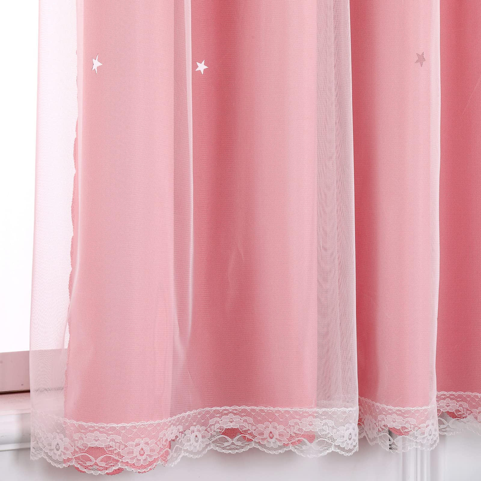 Genérico Cortina Cortina de Estrella Cortinas para niños Dormitorio Sala de Estar Cortina Opaca de Doble Capa con Ojales 1 Panel Rosa 70x108 Pulgadas