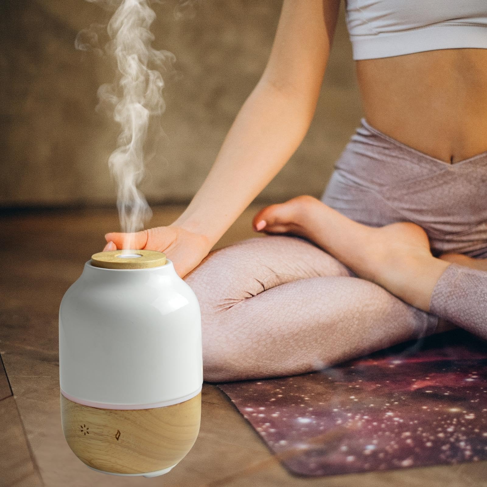Zen’Arôme - Diffuseur d’Huiles Essentielles Ultrasonique Purisia (Jusqu’à 40 m²) - Diffusion à Froid pour l’Aromathérapie - Mode Continu ou Alterné - Éclairage Multifonction - Céramique et Bois