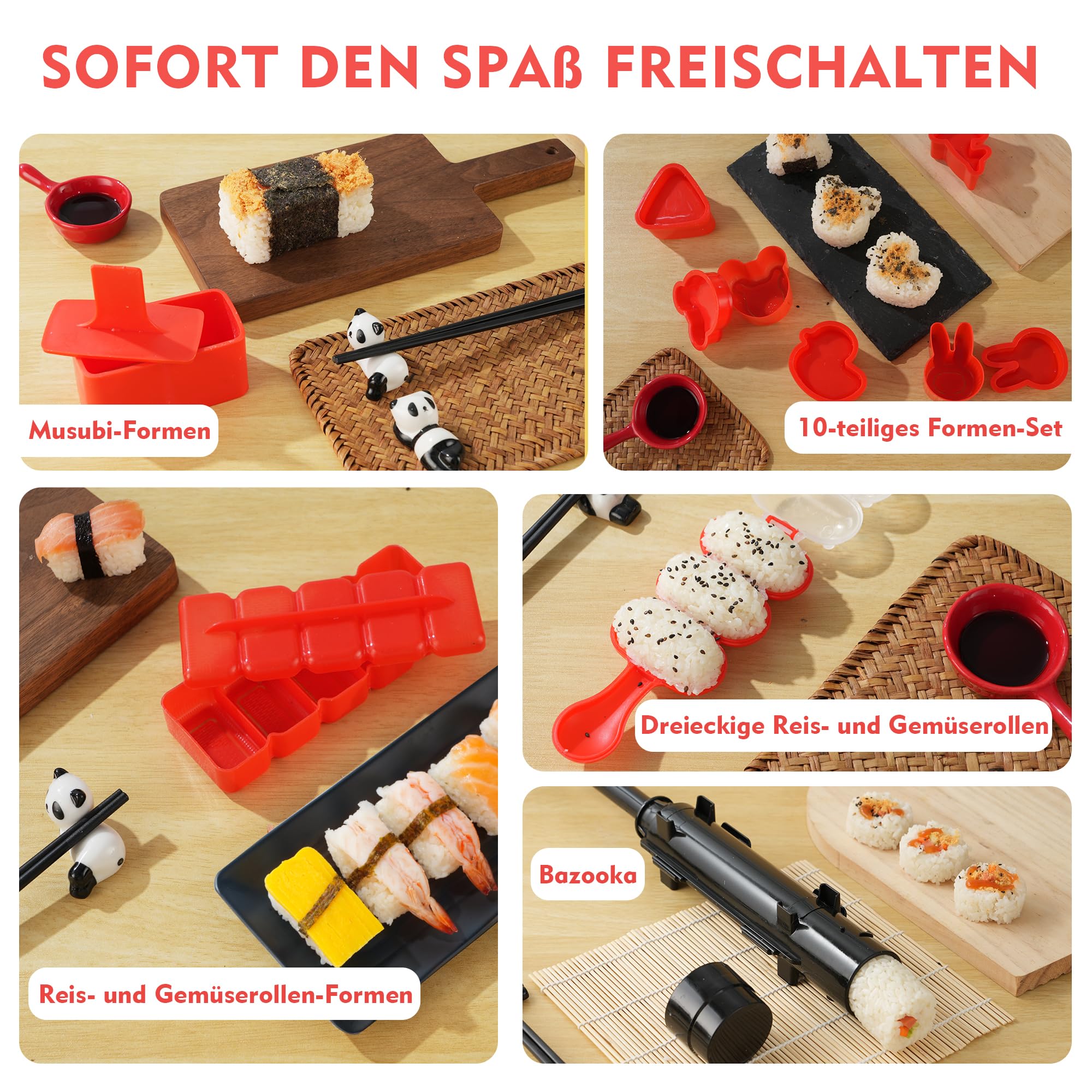 Set Sushi Maker 43 Pezzi Per Principianti - Con Sushi Bazooka, Stampo Onigiri, Tappetino In Bambù E Accessori (Verde)