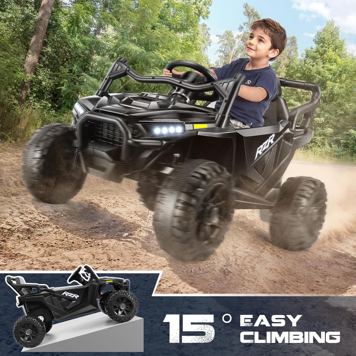 Hikole 24 Volt Ride on Powerwheels for Big Kids with Remote Control Car, 24V UTV Toys, 2WD/200W*2 Electric Vehicles for Boys Girls, 3 Speeds, Soft Start Shock, 14" Seat, Bluetooth, Led Lights
