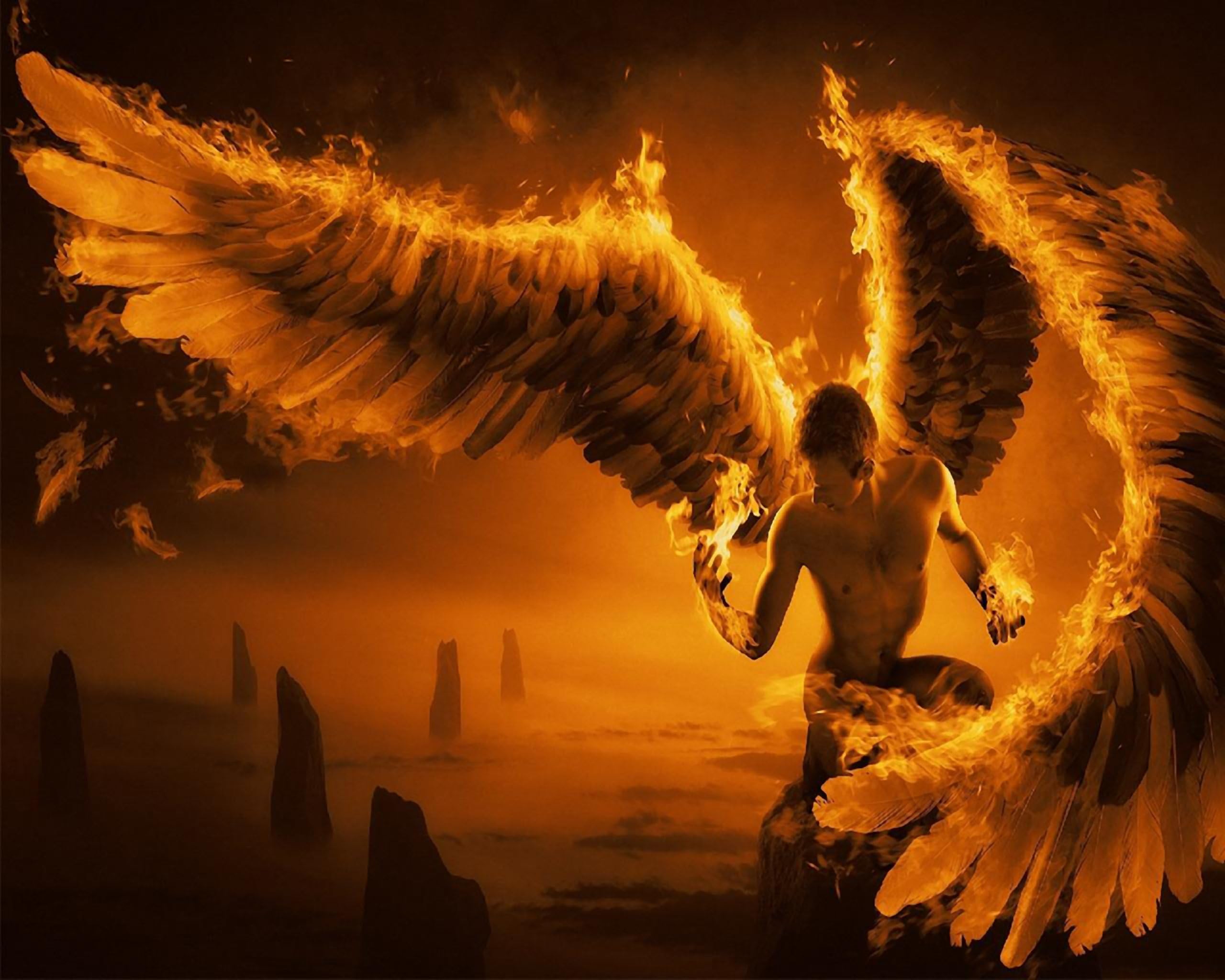 BEAUTIFUL FIREY ANGEL FANTASY CANVAS PRINT No85 (**AMAZING QUALITY FRAMED ON THICK PINE FRAMES**) - 30 inch x 20 inch Stunning Gallery Framed Canvas Art Print Picture Poster, READY TO HANG