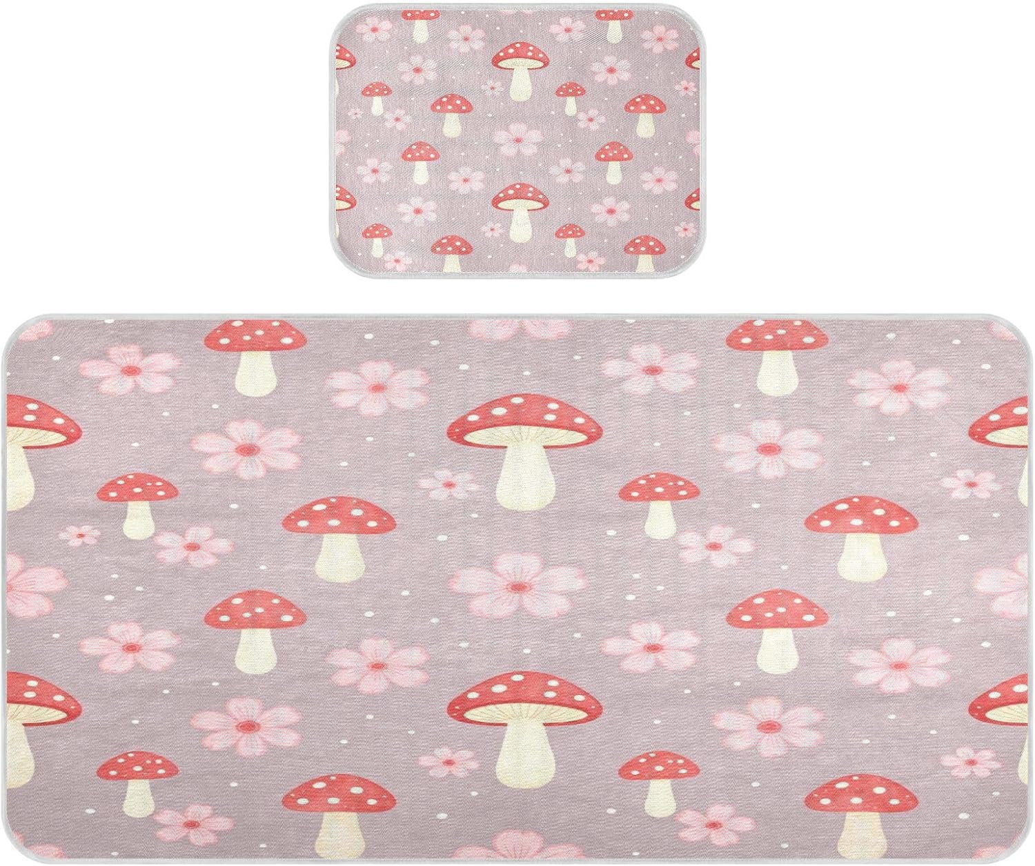 Cooling Baby Mattress Protector 28" x 52" Washable Red Mushroom Pink Flower Training Pads for Kids, Adult