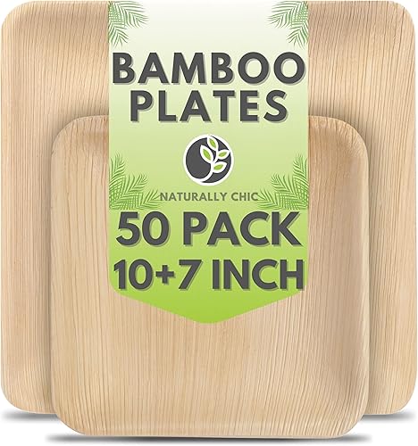 Miniatura 1 de Naturally Chic Platos de hoja de palma cuadrados de 10 pulgadas parecidos al bambú ecológicos desechables compostables y biodegradables para bodas