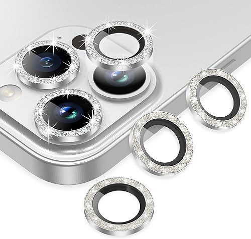 Miniatura 40 de AGVEE 3+3 6 Pack para iPhone 12 Pro Max de 6.7" Protector de lente de cámara, anillo metálico Bling Diamond y Bling Glitter, película de cubierta de