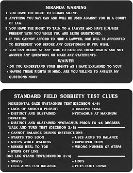 TGCNQ Miranda Warning Card - Miranda Rights Card Metal - Engraved Standard Field Sobriety Test Clues for Law Enforcement Officers