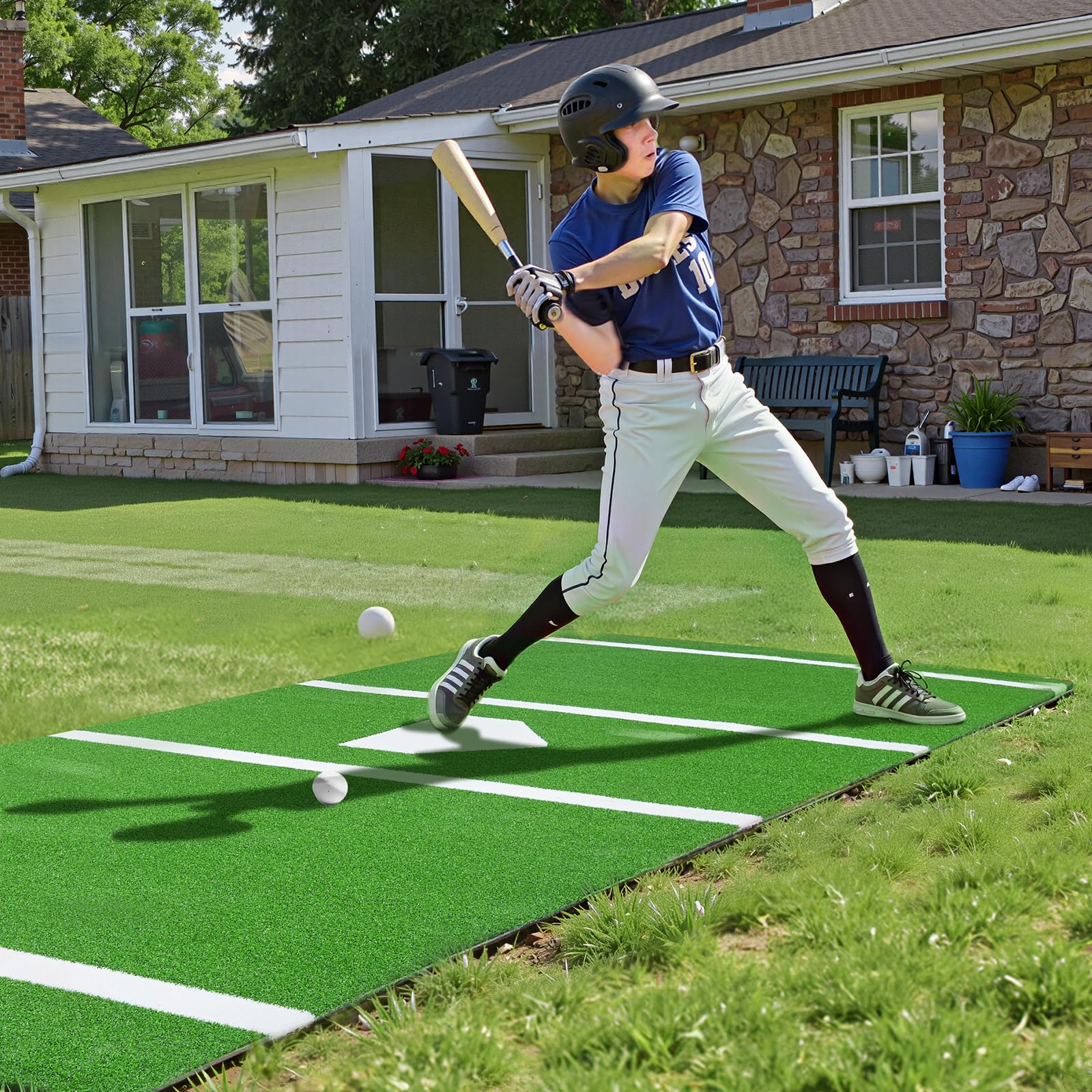VEVOR Tapis de Frappe de Baseball 366x183 cm, Gazon Synthétique pour Cage de Frappeur Anti-décoloration, Tapis d'Entraînement au Softball avec Marbre, pour Arrière-Cour, Intérieur et Extérieur, Vert
