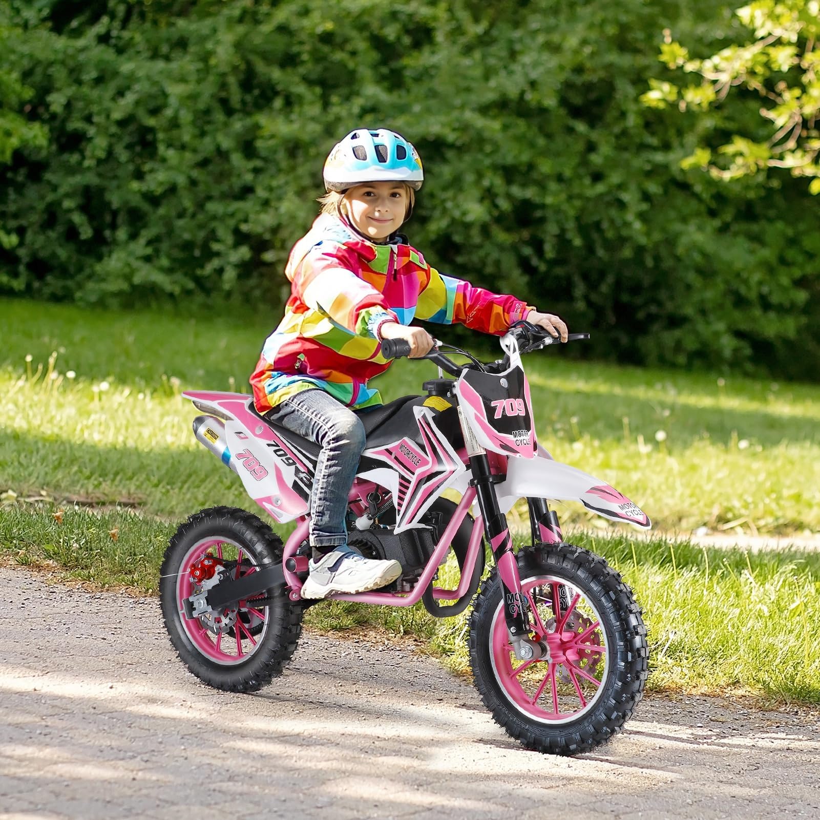 Kids Dirt Bike, 49cc 2-Stroke Off Road Motorcycle Mini Bike with 14/12 Inch Wheels Lightweight Frame for Beginners Trail Riding