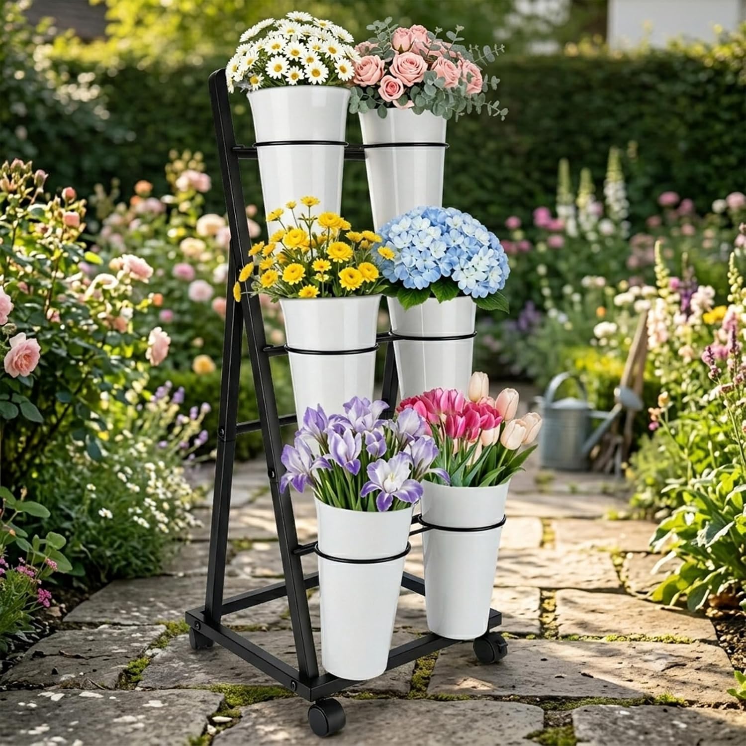 Bloom Bar, Flower Car Display Stand with 6 Buckets and Wheels image 2