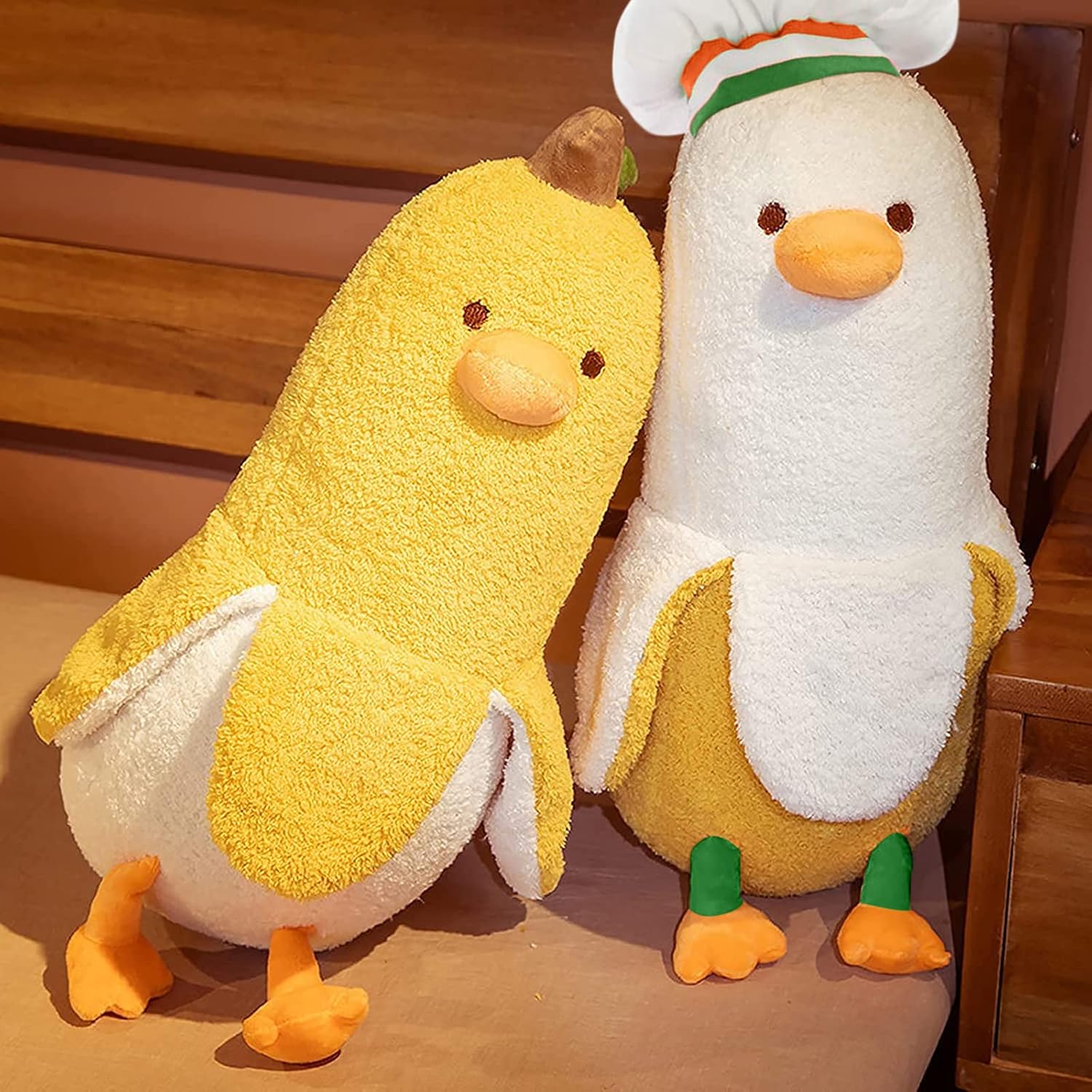 PEACH CAT Cute Banana Duck Stuffed Animal Long Banana Chef Duck Plush Pillow for Girls and Boys White 27.5"