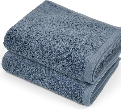 Cleanbear 100% Cotton Hand Towels 2-Pack, Highly Absorbent, 13 x 28 | Soft and Quick-Drying Hand Towels for Bathroom, Kitchen, Gym Blue-Grey