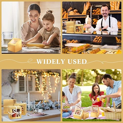 Vista 5 de Thenshop 50 cajas de panadería con ventana de 6 x 6 x 4 pulgadas, recipientes pequeños para galletas, pastelería, cupcakes, postres, pasteles