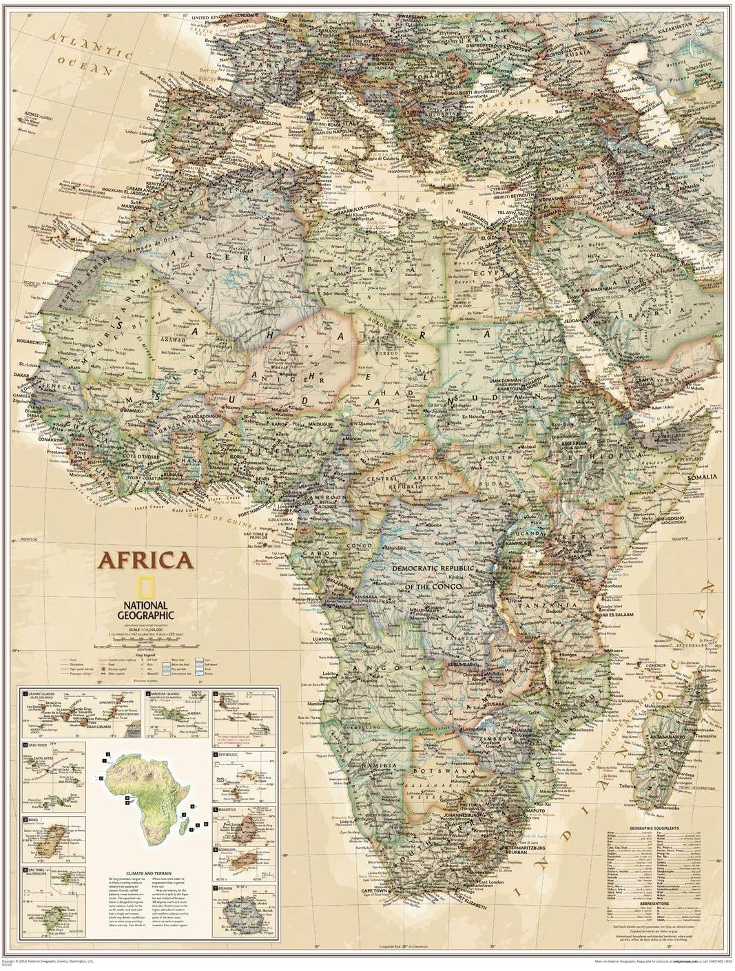 National Geographic: Africa Executive Wall Map - Antique Style - 24 x 31 inches - Art Quality Print