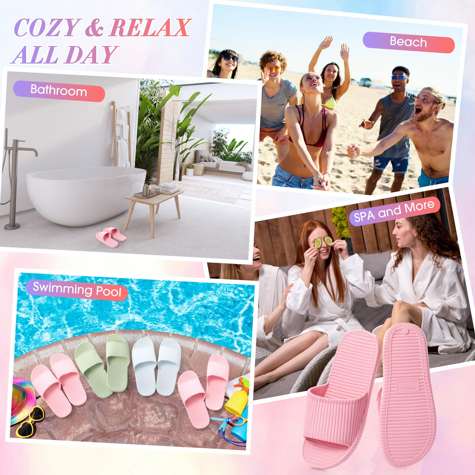 Shyyween Juego de 6 pares de zapatos de ducha 7.5-8.5 mujeres/6-7 hombres, sandalias de baño ligeras para piscina, pantuflas de casa a granel, antideslizantes, para el hogar, hotel, piscina, spa,