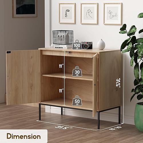 Miniatura 2 de XIAO WEI Aparador con puertas de ratán natural hechas a mano, gabinete de ratán, mesa de almacenamiento, gabinete de buffet, para cocina, sala de