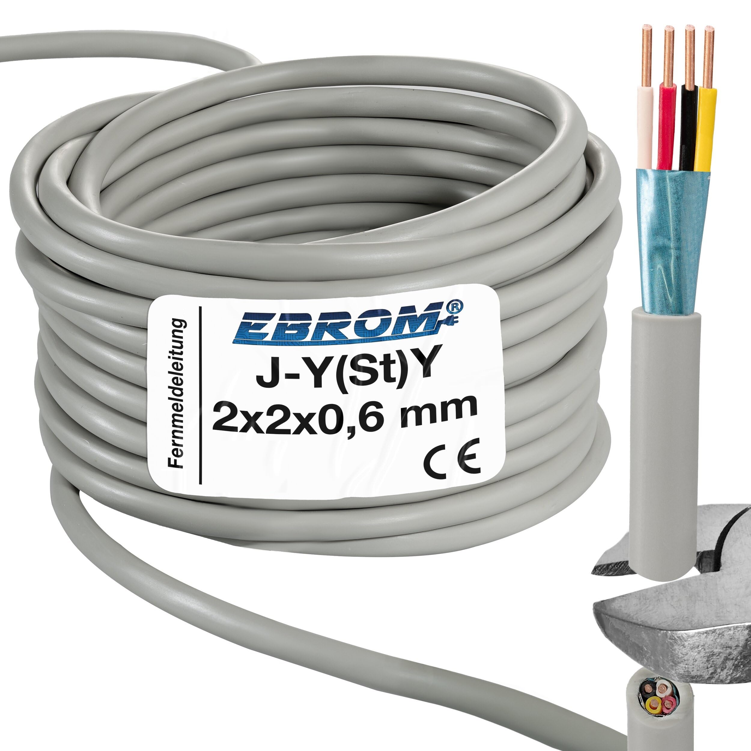 Cable telefónico J-Y(St) Y 2 x 2 x 0,6 mm apantallado + alambre adjunto – se vende por metros exactos – Selección en tramos de 1 metro (metros / longitudes ver selección abajo)