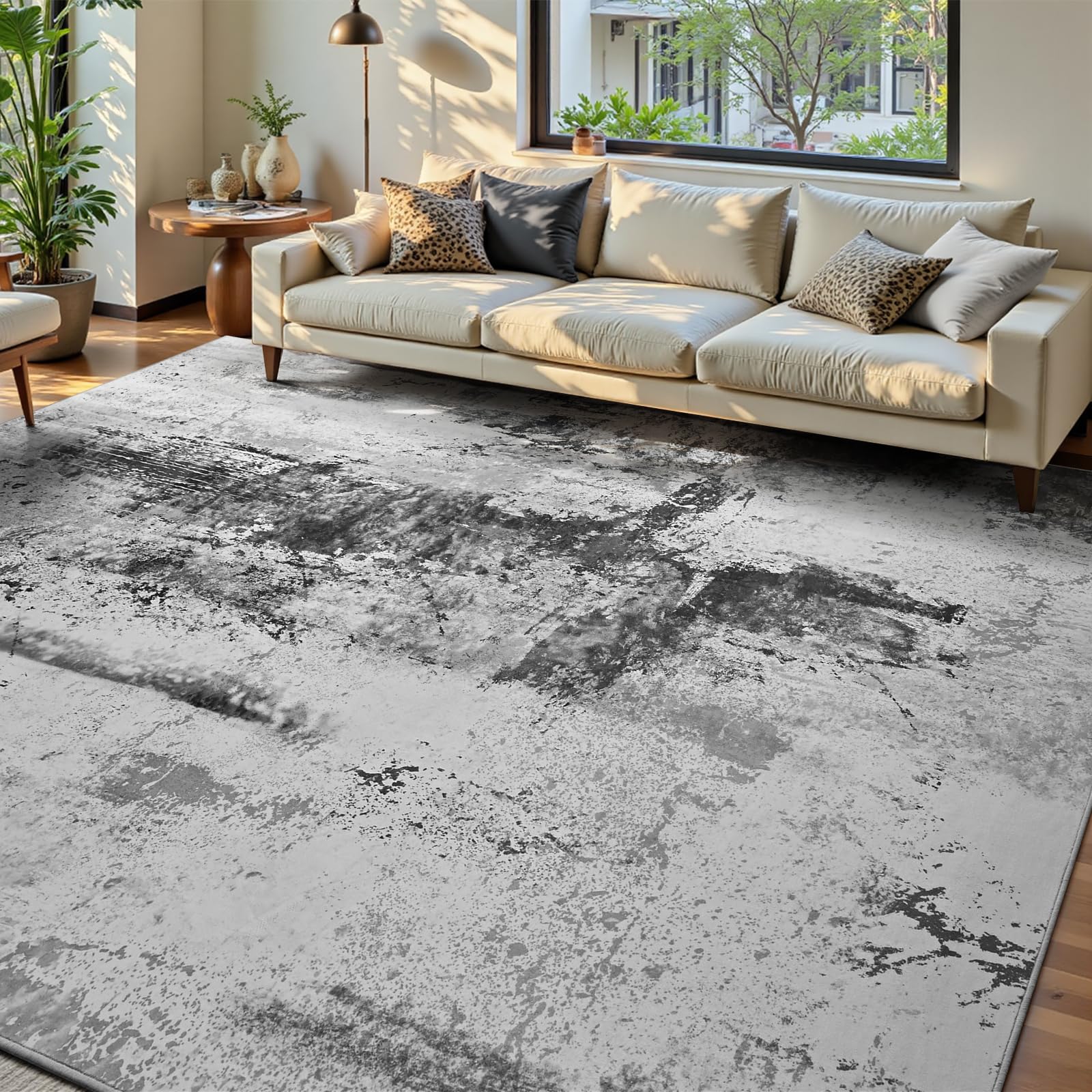 Photo 1 of [Stock Photo for reference, not actual rug] YIHOUSE 9×12 Ft Washable Rug, Black and White Abstract Area Rug for Bedroom, Living Room, Dining Room, Office, Playroom, Nursery, Ultra Thin Nonslip Modern Large Rugs Soft Contemporary Striped Rugs