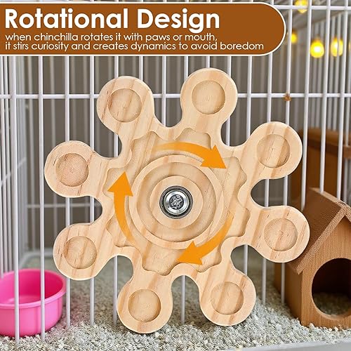 Chinchilla Chew Toys Natural Wooden Snowflake-Shaped Chinchilla Wheel, Interactive Hamster Chew Toys & Guinea Pig Toy for Cage Enrichment 6.3 Inch Diameter Wheel Spinner Interactive for Teeth