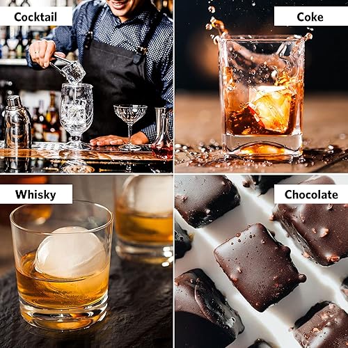 Miniatura 2 de Paquete de 3 bolas de hielo de silicona y bandejas cuadradas de cubitos de hielo de diamante, fácil liberación para enfriar, whisky, vino, cóctel