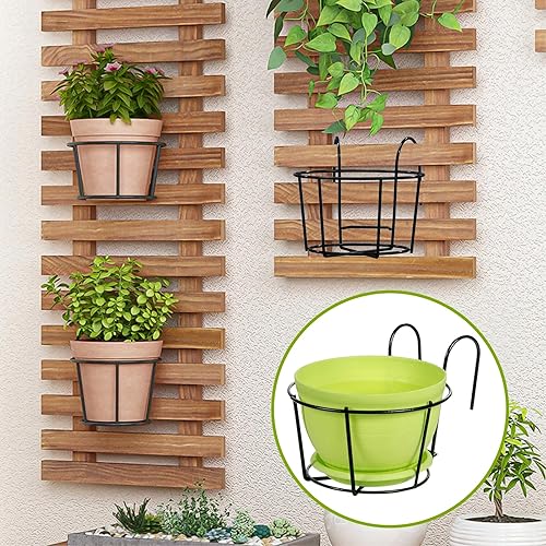 Miniatura 2 de Paquete de 4 macetas redondas para colgar – soporte de metal para balcón y valla (negro)