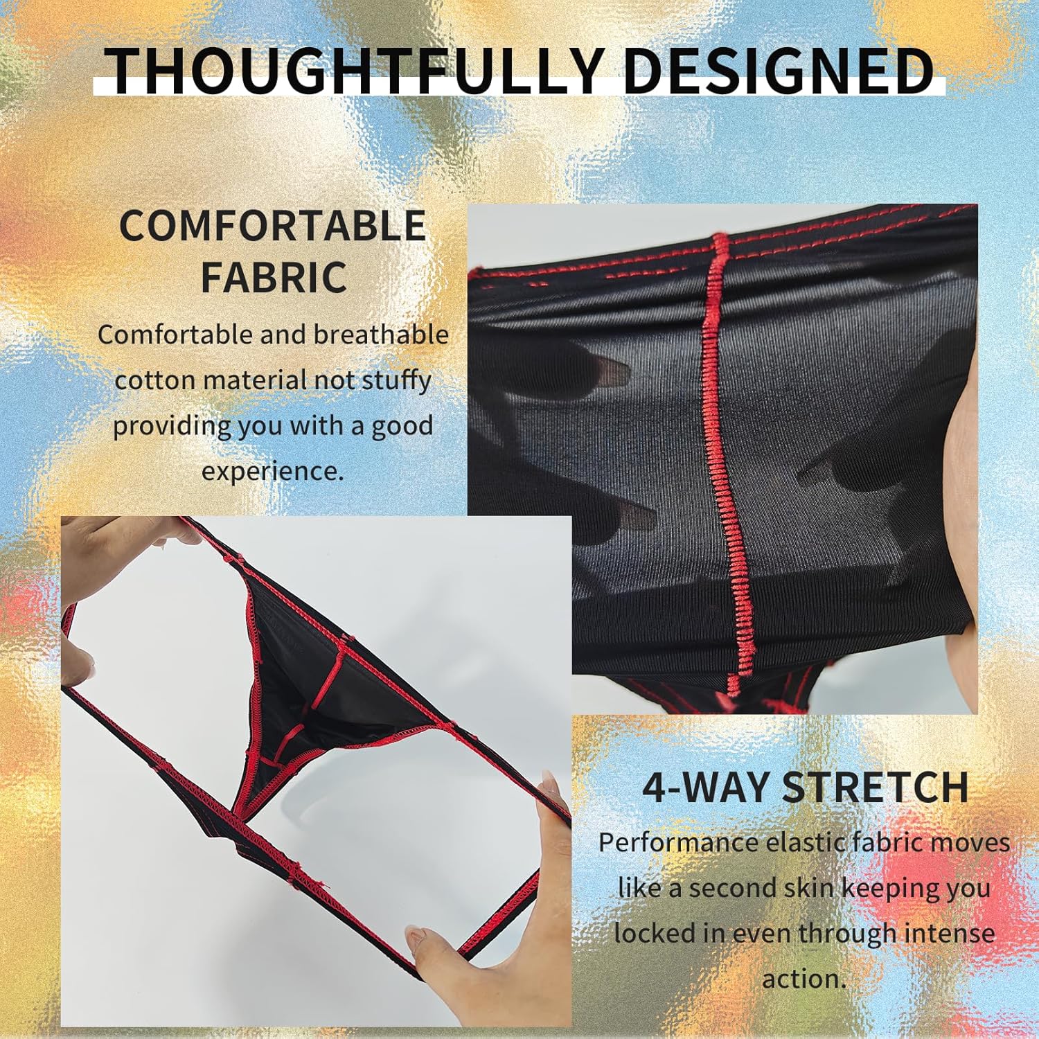 KAREN SPACE Men's Thong Underwear Sexy Mens Underwear Ice Silk Fabric Bikini G-String Thongs - Image 5